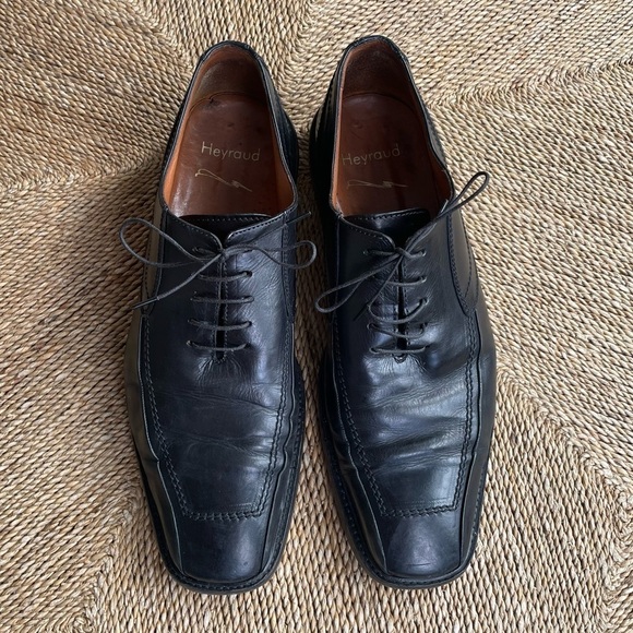 Heyraud Mens Black Leather mSquare Toe Oxford Lace Up Dress Shoe 5575 Size 43 - Picture 3 of 9